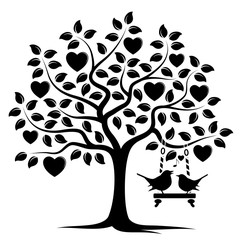 heart tree and love birds
