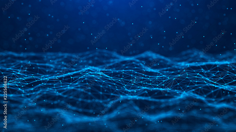 Aufkleber Abstract technology background. Network connection. Big data visualization. 4k rendering.