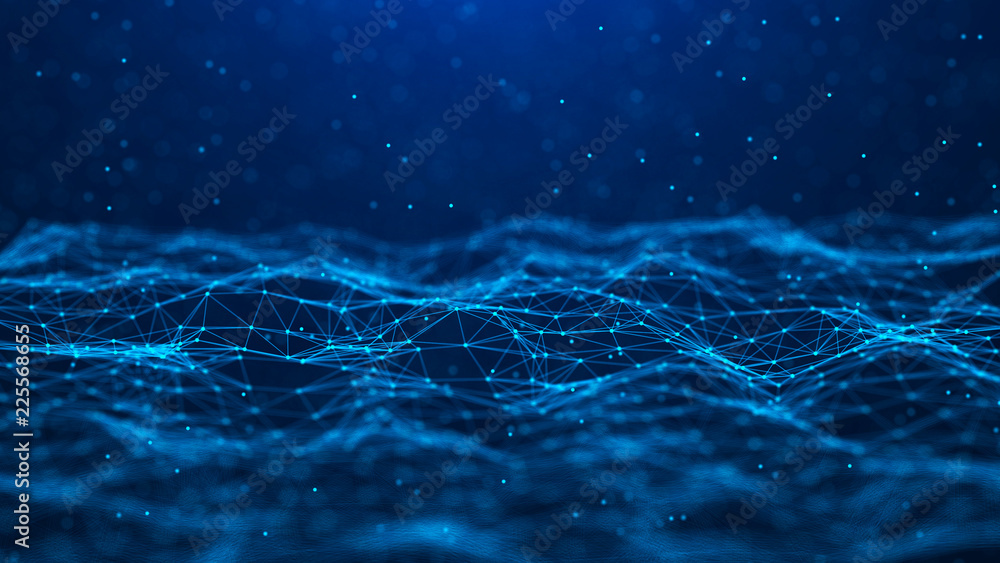 Aufkleber Abstract technology background. Network connection. Big data visualization. 4k rendering.
