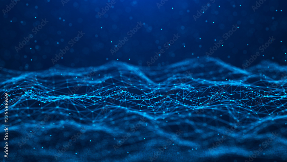Poster Abstract technology background. Network connection. Big data visualization. 4k rendering.