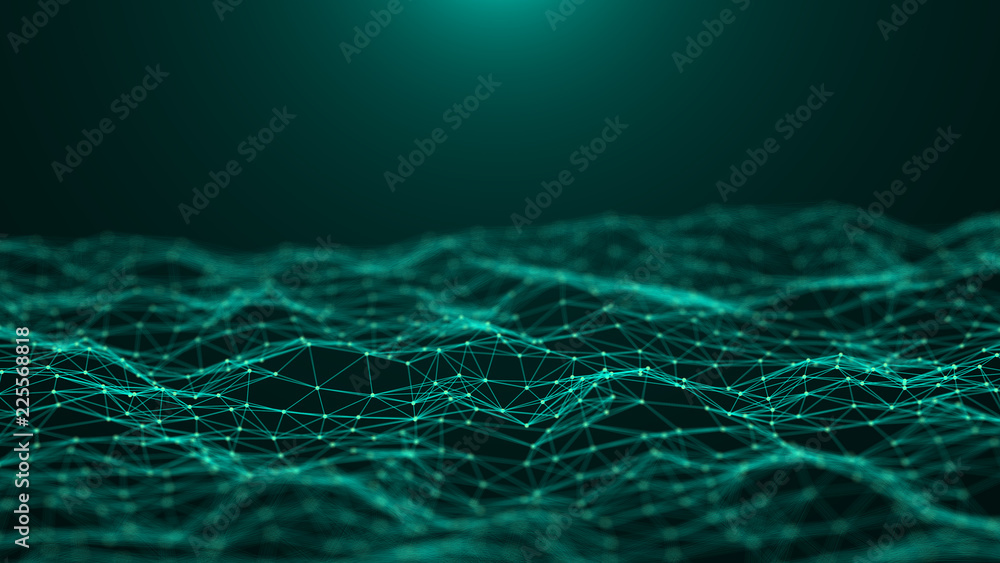 Fototapete Abstract technology background. Network connection. Big data visualization. 4k rendering.