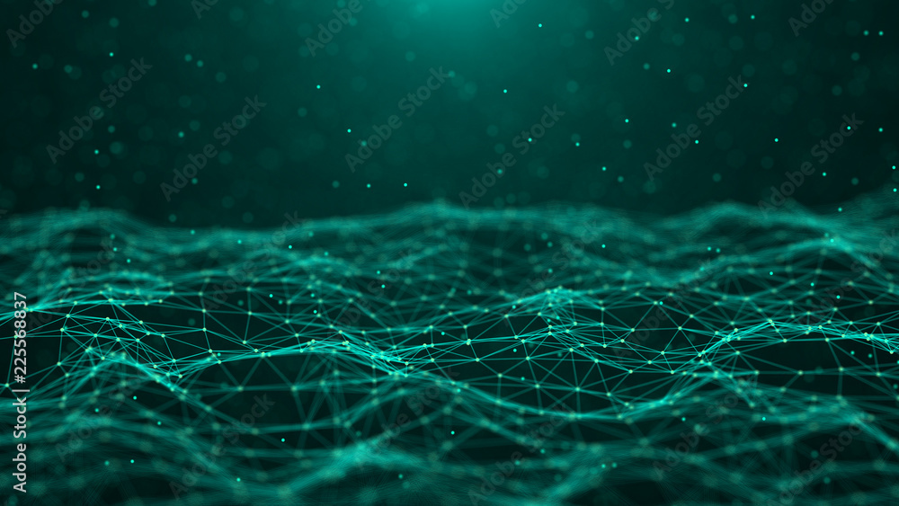 Poster Abstract technology background. Network connection. Big data visualization. 4k rendering.