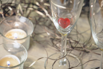 Empty champagne glass heart candle toy ball 
