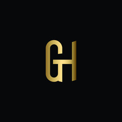 Abstract Minimal Initial Letters GH Logo Design in Black and Gold Color Using Letters G H