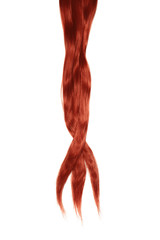 Red hair isolated on white background. Long disheveled ponytail