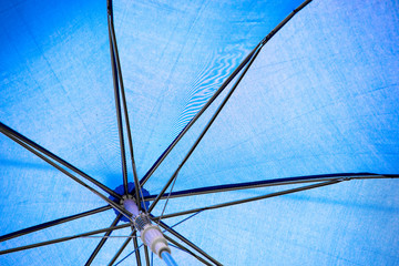 Blue umbrella bottom is close