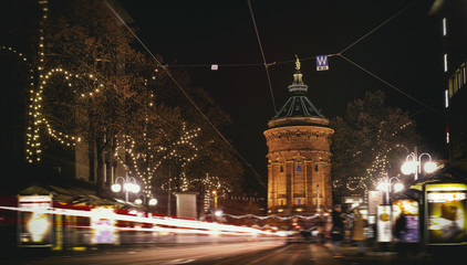 mannheim, strassenbahn, planken, innenstadt, paradeplatz, building, city, light, wasserturm,...