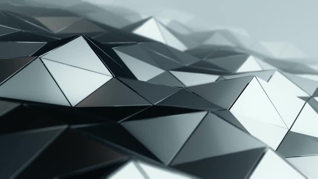 Abstract background with animation of waving smooth polygonal surface from glass, chrome or plastic. Good technological backdrop. Animation of seamless loop. 