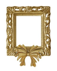 Gold framed frame with Christmas decorations on a white background