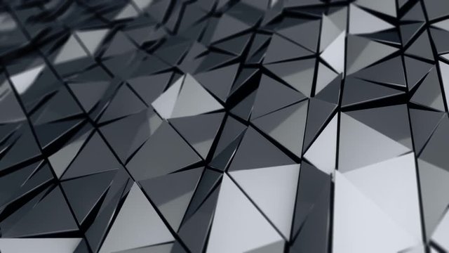 Abstract background with animation of waving smooth polygonal surface from glass, chrome or plastic. Good technological backdrop. Animation of seamless loop. 