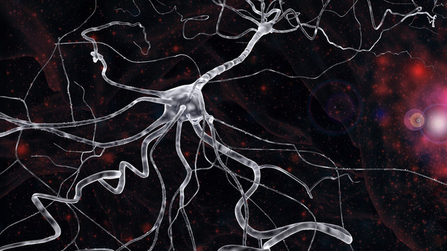 conceptual image with neuron cell in abstract space