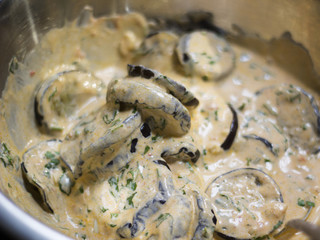 Eggplant stewed in sour cream sauce