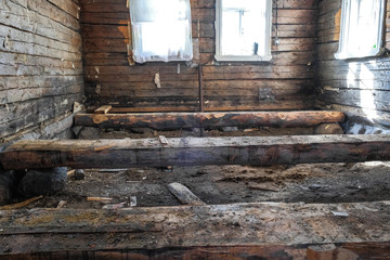the floor construction in an old wooden house