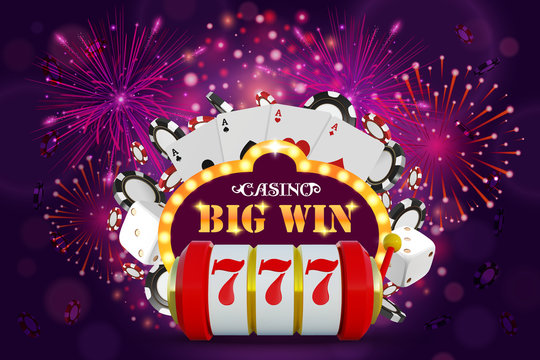 Big Win glowing banner for online casino, slot, card games, poker or roulette. Jackpot prize design background. Winner sign.