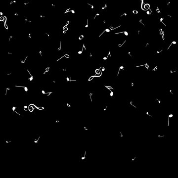 Music notes white on a black background
