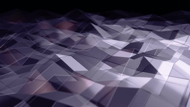 Abstract background with animation of waving smooth polygonal surface from glass, chrome or plastic. Good technological backdrop. Animation of seamless loop. 