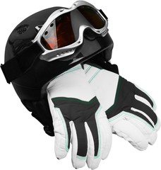Ski Helmet with Goggles and Ski Gloves - Isolated