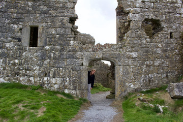 Fototapeta na wymiar Arched stone doorway of an ancient castle ruins in County Laois, Ireland 