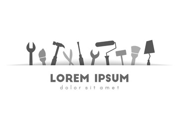 Work tools as repair, building and construction concept. Tucked paper pocket design on white background. 