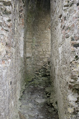 Remains of a stone staircase in an ancient castle ruin in County Laois, Ireland 