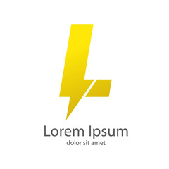 Logotipo letra L estilo rayo color amarillo