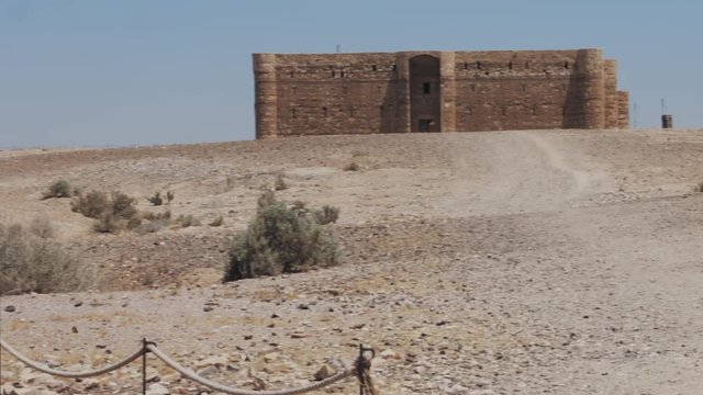 Qasr Al-Kharanah in Azraq, Jordan. Close shot fast pan left and fast pan away .4K