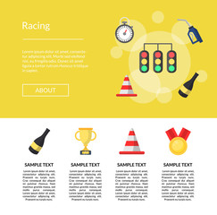 Vector flat car racing icons landing web page template illustration