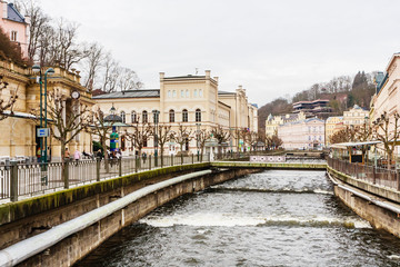 Naklejka premium Historic city center of the spa town Karlovy Vary. Czech republic