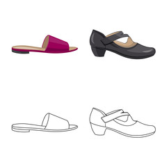 Vector illustration of footwear and woman sign. Set of footwear and foot vector icon for stock.