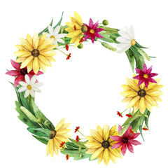 Seamless pattern wreath. Wild flover watercolor backraund 