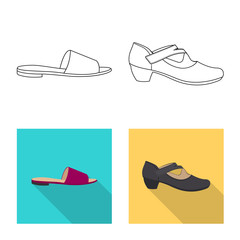 Vector illustration of footwear and woman symbol. Set of footwear and foot stock symbol for web.