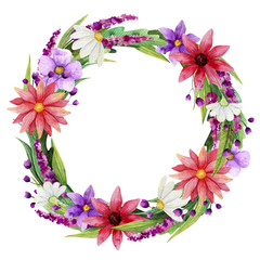 Seamless pattern wreath. Wild flover watercolor backraund 