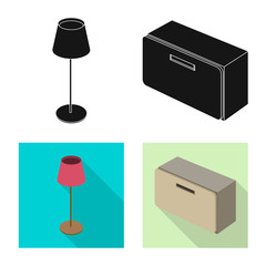 Vector illustration of bedroom and room logo. Set of bedroom and furniture vector icon for stock.