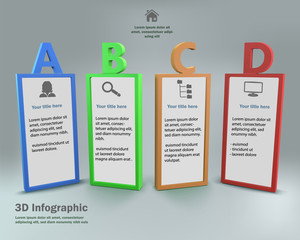 4 Options Infographic with Boxes and Alpha  Order. 3D Vector Business Illustration