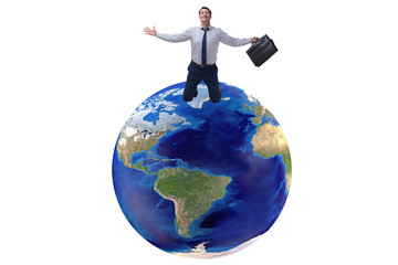 Businessman in globalization concept with earth on white