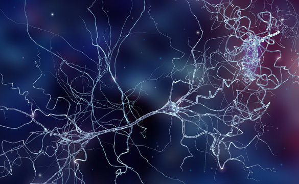 conceptual image with neuron cell in abstract space