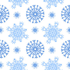 Christmas seamless pattern. Winter seamless snowflakes pattern. Seamless pattern for fabric, wrapping paper or wallpaper. Winter. Snow. Blue. Christmas pattern. New year 2019.