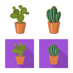 Vectorillustratie van cactus en pot teken. Set van cactus en cactussen vector pictogram voor voorraad.
