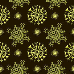 Christmas seamless pattern. Winter seamless snowflakes pattern. Seamless pattern for fabric, wrapping paper or wallpaper. Winter. Snow. Gold. Christmas pattern. New year 2019.