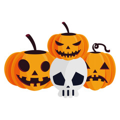happy halloween pumpkins with skull