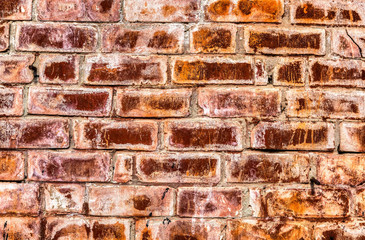 Weathered red brick wall as background texture