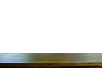 Isolated empty dark tone wooden table on white background for display or montage your products. (Clipping Path included)