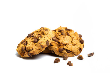Chocolate chip cookies isolated on white
