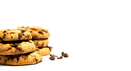 Chocolate chip cookies isolated on white