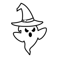 happy halloween ghost with witch hat