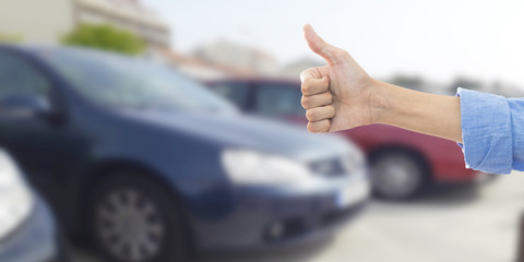 buy car, hand with gesture of guarantee and satisfaction