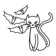 halloween black cat with bats flying character