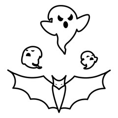 happy halloween ghosts and bat flying