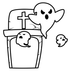 halloween gravestone with ghosts