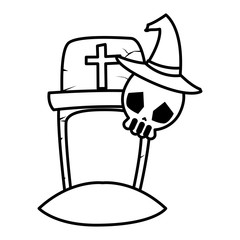 halloween gravestone with skull